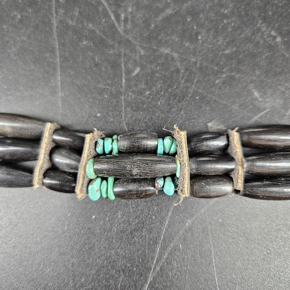 Turquoise Beaded Choker Necklace Womens Black Southwestern Leather Cord Boho - Picture 5 of 11